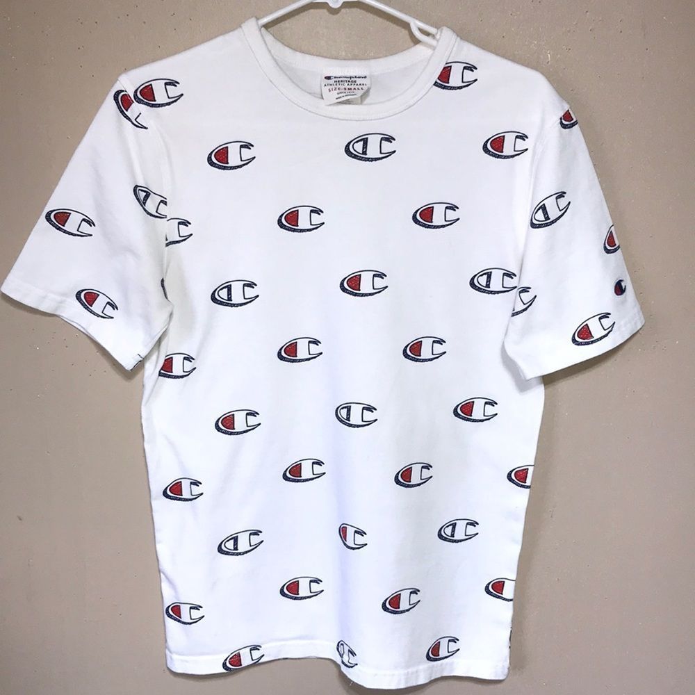 Champion red white & blue Heritage Athletic Logo T-shirt size small unisex